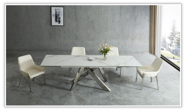 Jennifer Italia Alliage Extension Dining Table with White Marble Top