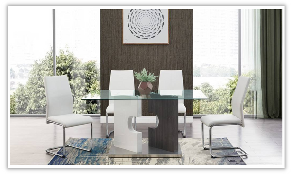 Global Furniture Lieto Rectangle Dining Table Glass Top